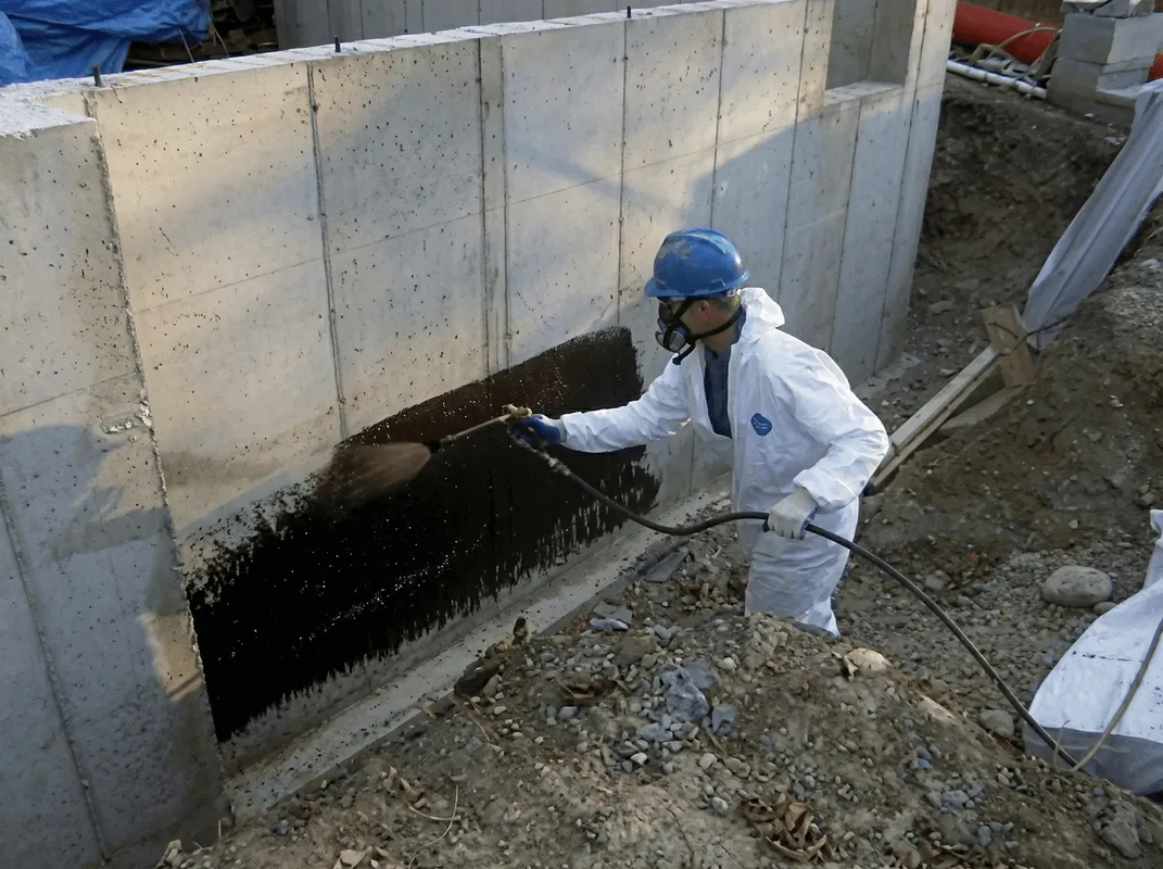 Professional waterproofing the exterior walls of the basement in Newark, NJ