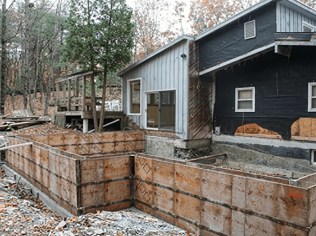 Prepared site with foundation forms for home remodeling and addition project in Newark, NJ
